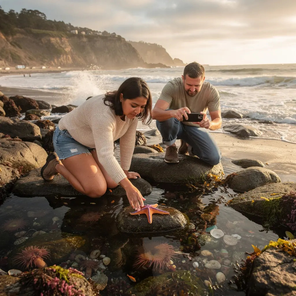 Упрощенный путь вдоль Тихоокеанского побережья с живописными утёсами и пляжами.